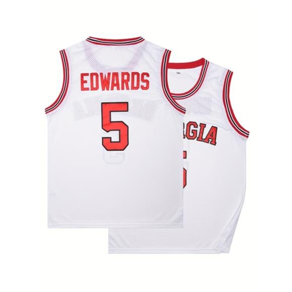 New Georgia Bulldogs Anthony Edwards #5 Basketball Jersey - White/Red - Picture 1 of 4